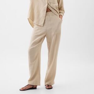 GAP Women’s Beige Crinkle Gauze Wide-Leg Pants